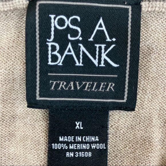 Jos A Bank Sweater V-neck Heathered Beige Classic Fit Size XL EUC - Picture 2 of 6